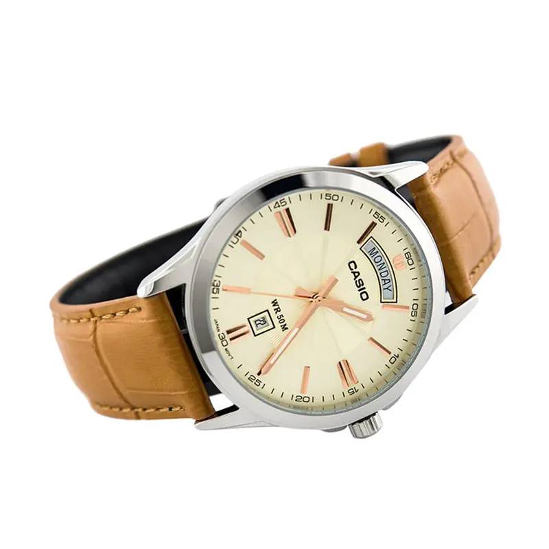 Casio Cream Dial Brown Leather Men's Watch- MTP-1381L-9AVDF